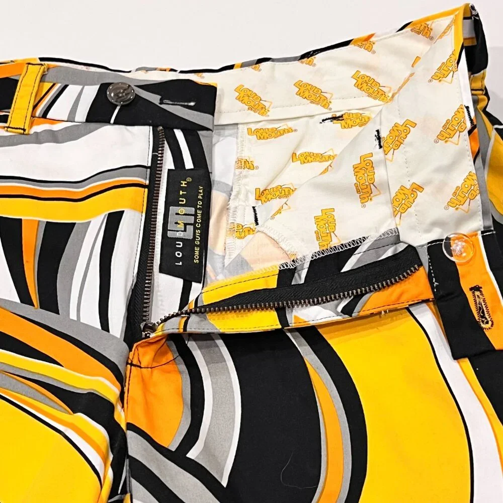 Loud Mouth Golf Swirls Gone Wild Shorts, Black Yellow, 32